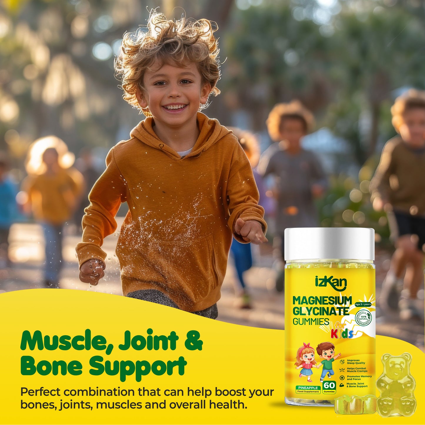 Magnesium Glycinate Gummies for Kids 100mg, Pineapple Flavor