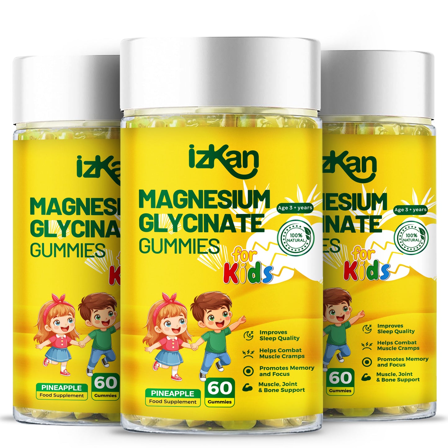Magnesium Glycinate Gummies for Kids 100mg, Pineapple Flavor