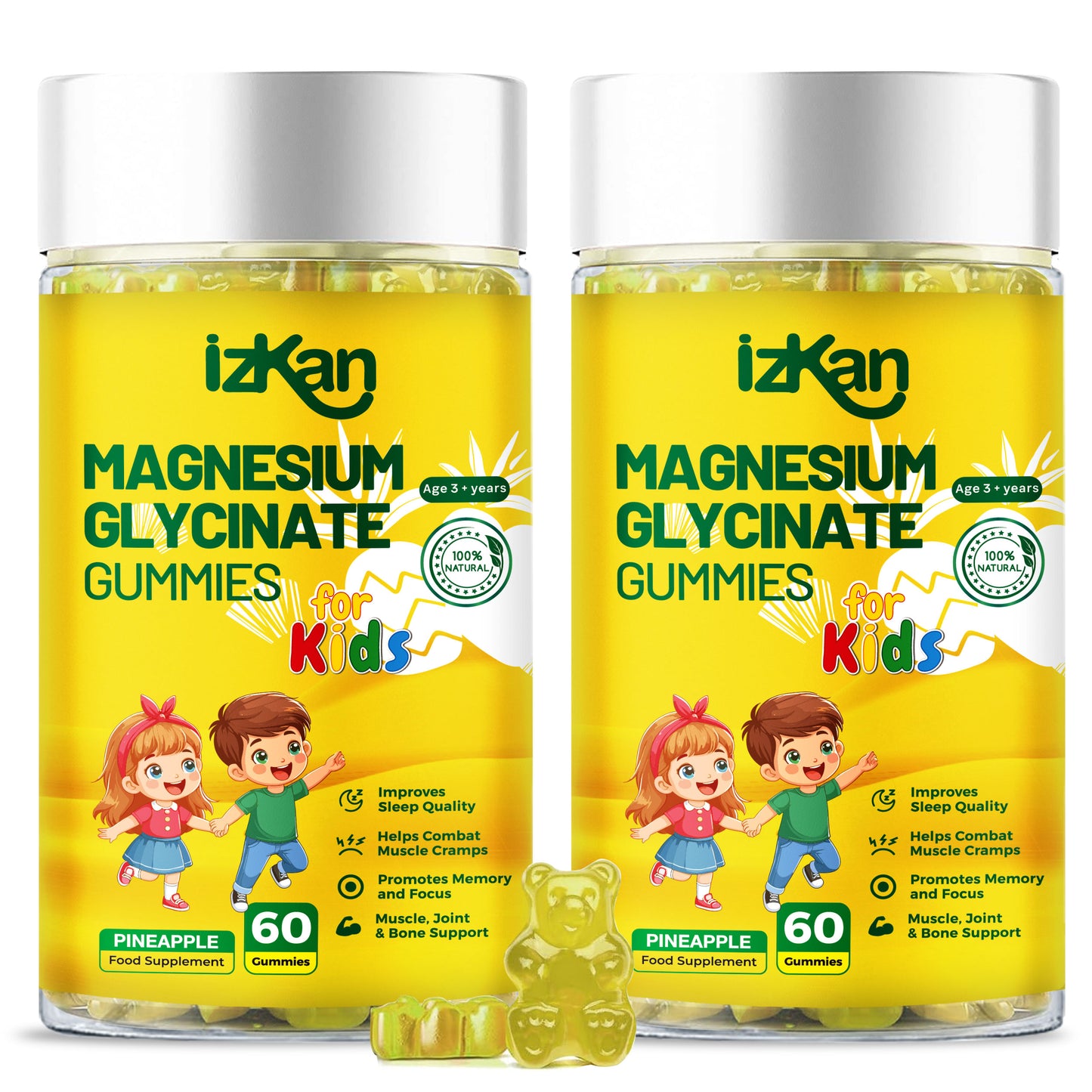 Magnesium Glycinate Gummies for Kids 100mg, Pineapple Flavor