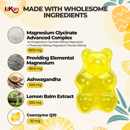 Magnesium Glycinate Gummies - 60 Ashwagandha Gummies with Lemon Balm Extract, Pineapple Flavor