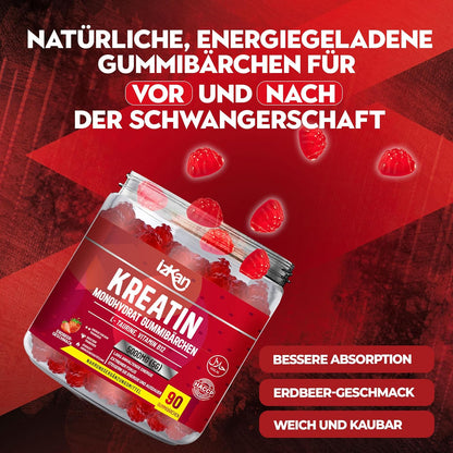 Kreatin Gummibärchen 5000 mg – Vegane Creatin-Monohydrat-Gummis 5G für den Muskelaufbau und Fitness-Ergänzung – mit Erdbeergeschmack