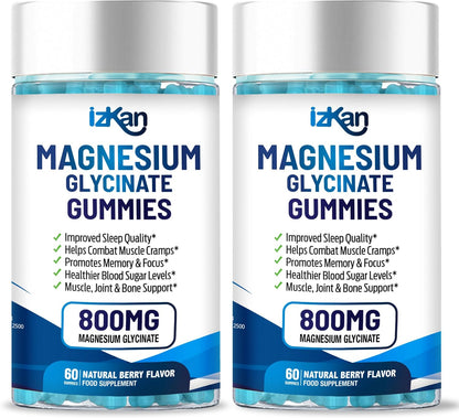 Magnesium Glycinate 1600mg with Calcium, Potassium, Vitamin D & CoQ10 – High Absorption Magnesium Supplement for Sleep, Muscle, Nerve & Mood Support – 60 Gummies