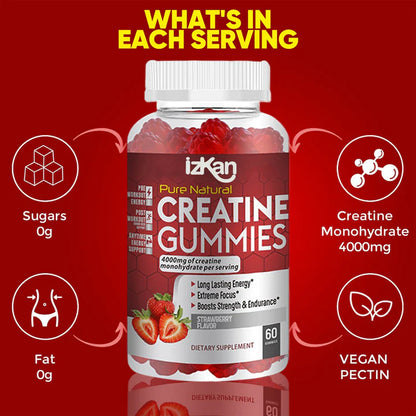 Creatine Monohydrate Gummies 4000mg - 60 Chewable Creatine Gummies Strawberry Flavor - Izkan Nutrition