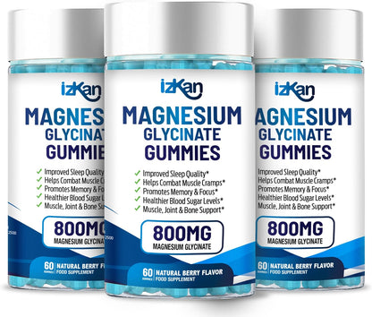 Magnesium Glycinate 1600mg with Calcium, Potassium, Vitamin D & CoQ10 – High Absorption Magnesium Supplement for Sleep, Muscle, Nerve & Mood Support – 60 Gummies