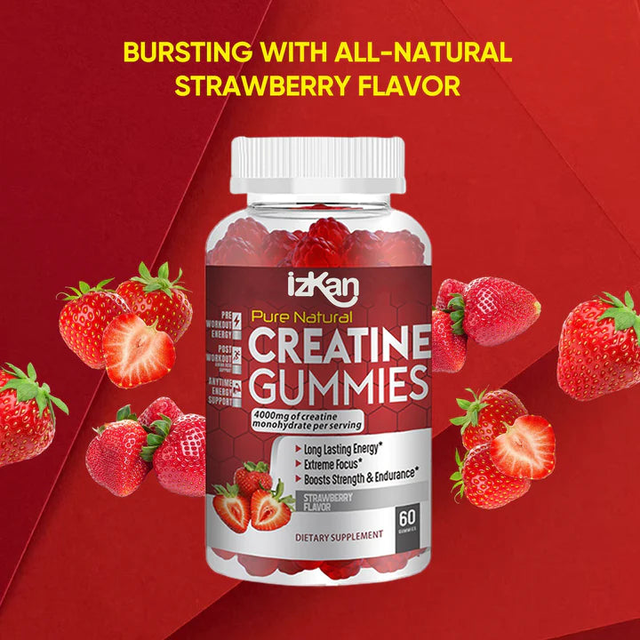 Creatine Monohydrate Gummies 4000mg - 60 Chewable Creatine Gummies Strawberry Flavor - Izkan Nutrition