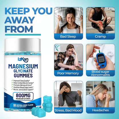 Magnesium Glycinate 1600mg with Calcium, Potassium, Vitamin D & CoQ10 – High Absorption Magnesium Supplement for Sleep, Muscle, Nerve & Mood Support – 60 Gummies