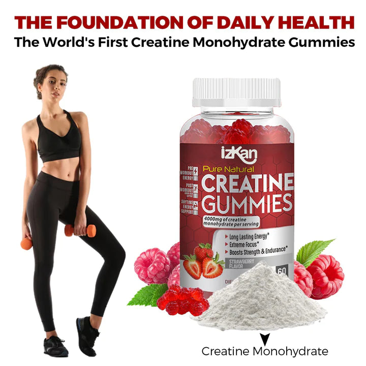 Creatine Monohydrate Gummies 4000mg - 60 Chewable Creatine Gummies Strawberry Flavor - Izkan Nutrition