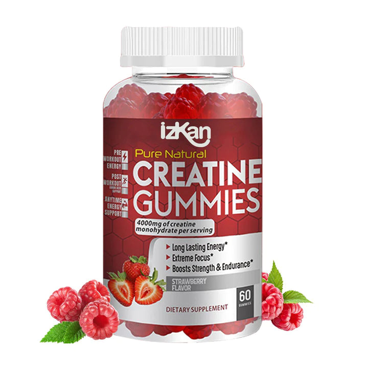 Creatine Monohydrate Gummies 4000mg - 60 Chewable Creatine Gummies Strawberry Flavor - Izkan Nutrition