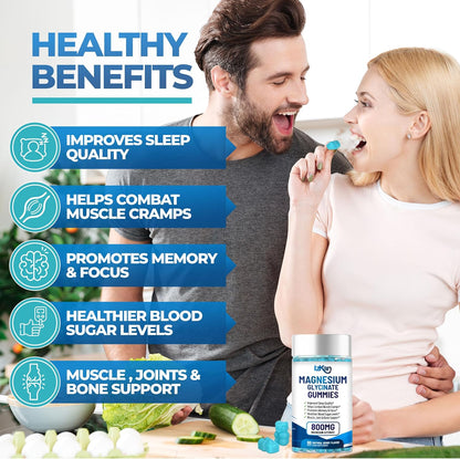 Magnesium Glycinate 1600mg with Calcium, Potassium, Vitamin D & CoQ10 – High Absorption Magnesium Supplement for Sleep, Muscle, Nerve & Mood Support – 60 Gummies