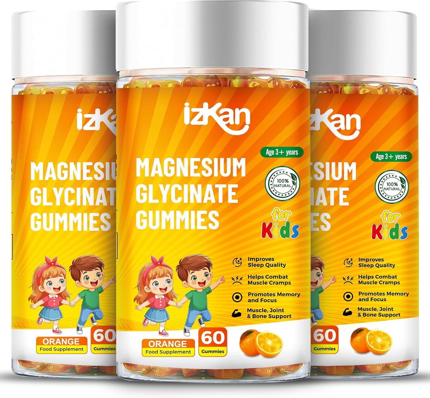 Magnesium Glycinate Gummies for Kids 100mg, Orange Flavor