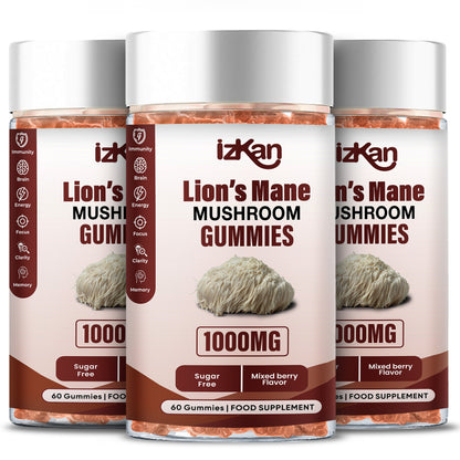 Mushroom Gummies 1000mg - Lion's Mane Mushroom Gummies Promotes Focus, Memory, and Mood - 60 Count (Mixed Berry Flavor, Gluten-Free, Vegan)