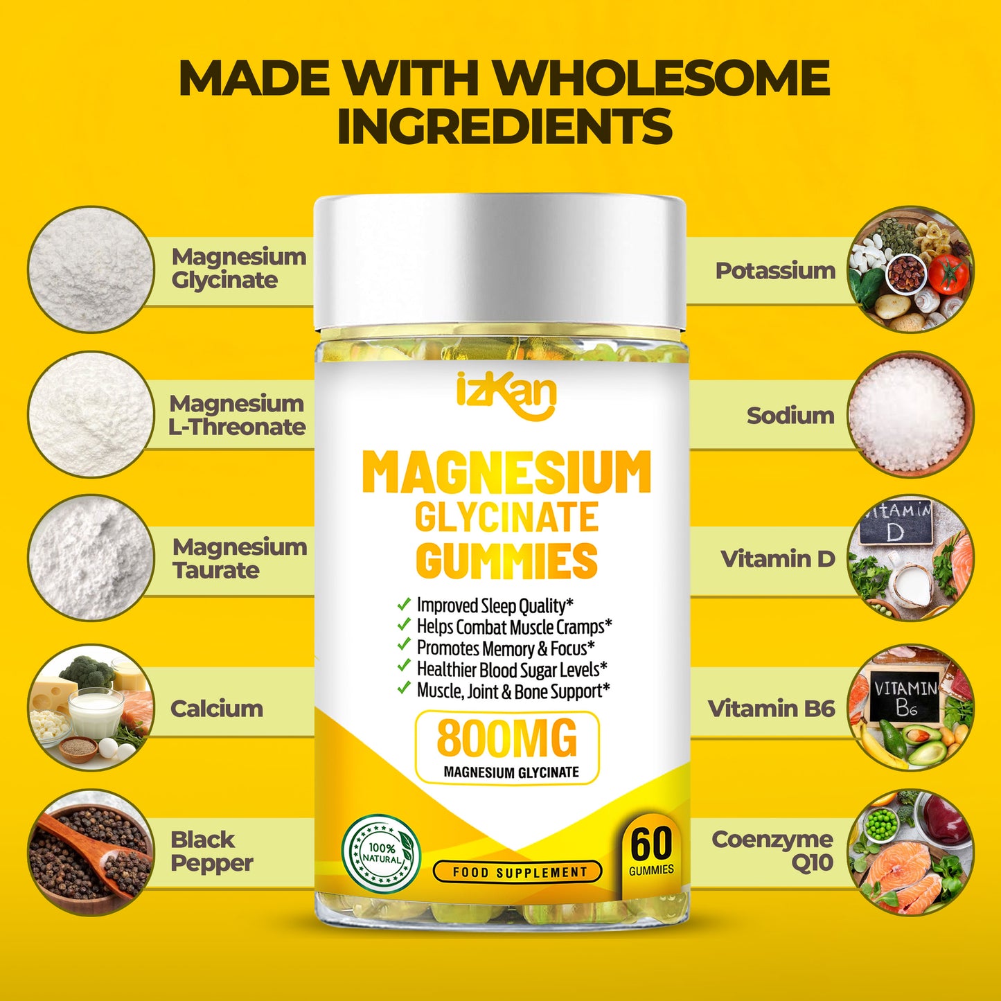 Magnesium Glycinate Gummies - 60 Sugar Free Gummies Pineapple Flavor