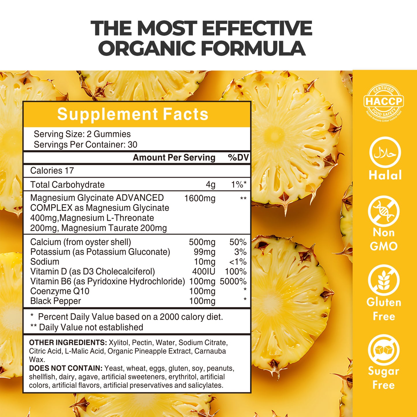 Magnesium Glycinate Gummies - 60 Sugar Free Gummies Pineapple Flavor