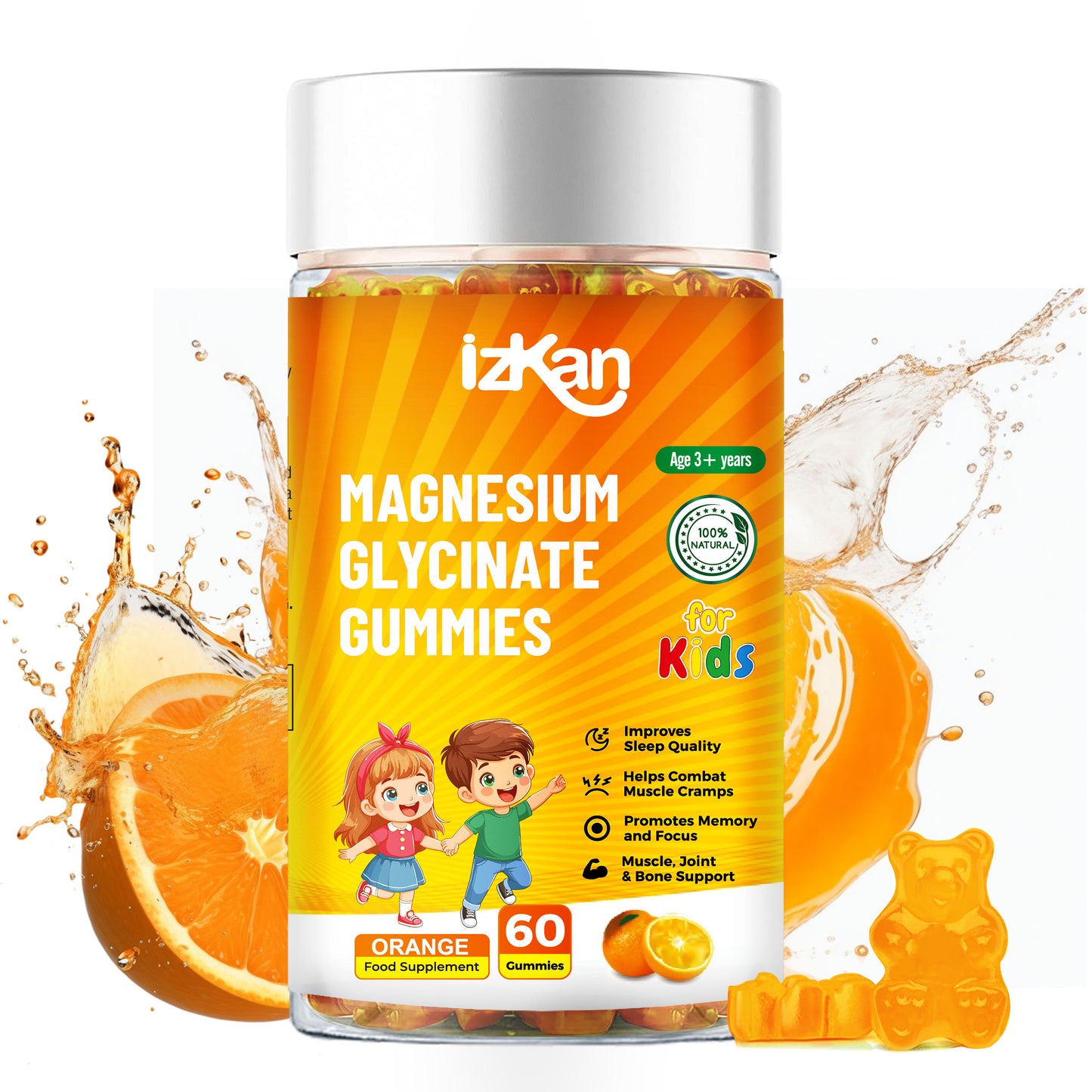 Magnesium Glycinate Gummies for Kids 100mg, Orange Flavor