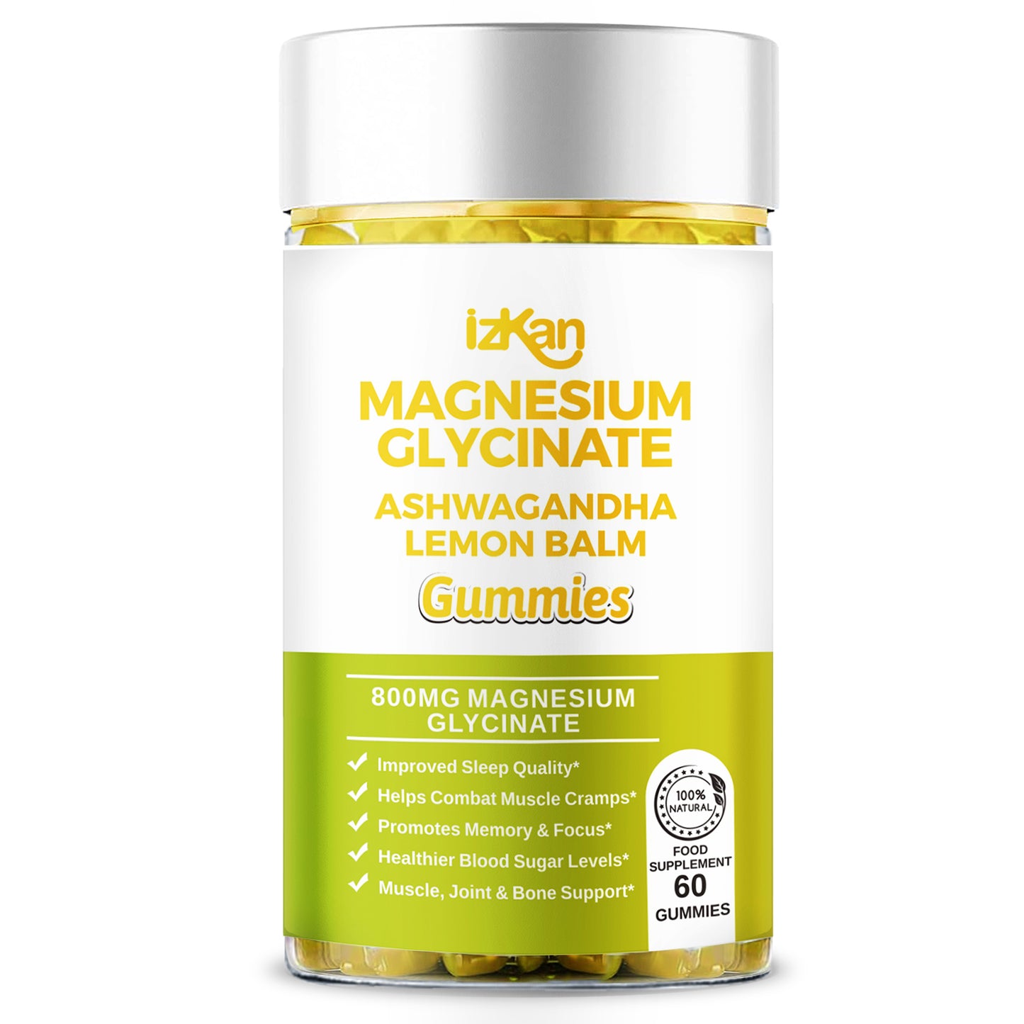 Magnesium Glycinate Gummies - 60 Ashwagandha Gummies with Lemon Balm Extract, Pineapple Flavor