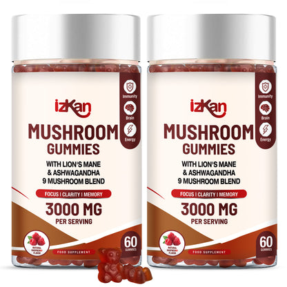 Mushroom Complex Gummies 3000mg - 60 Count Raspberry Flavor