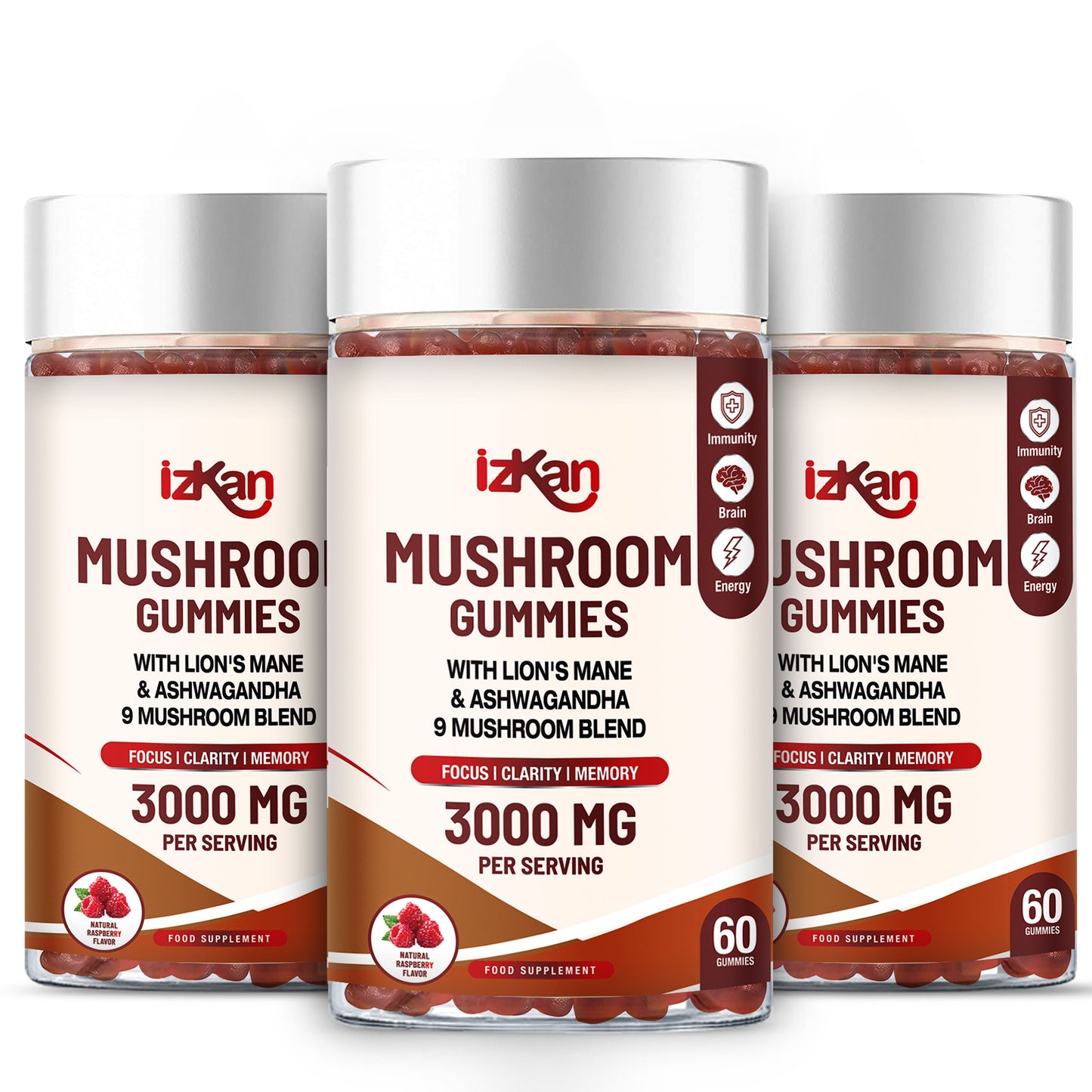 Mushroom Complex Gummies 3000mg - 60 Count Raspberry Flavor