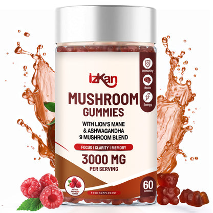 Mushroom Complex Gummies 3000mg - 60 Count Raspberry Flavor