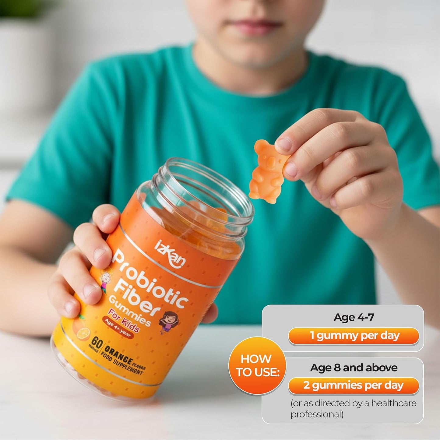 Probiotic Gummies with Prebiotics – 60 Orange Flavour Gummies – Bacillus Coagulans 2.5 Billion CFU & Inulin – Daily Gut Health & Immune Support for Kids Vegan, Non-GMO, Gluten Free (Orange)