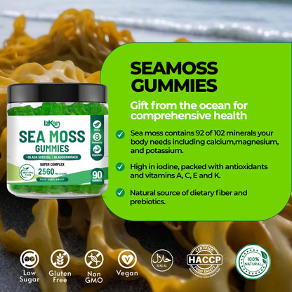 Sea Moss Gummies with Bladderwrack & Burdock Root 2640 mg Superfood with Black Seed Oil | Apple Flavour | 60 Vegan Gummies