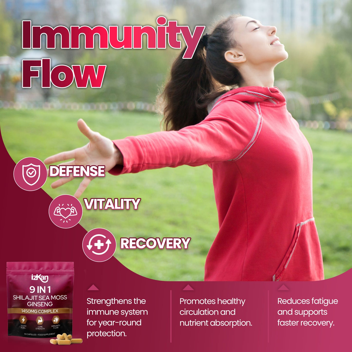 Shilajit Sea Moss Ginseng Capsules 1450mg – 9 in 1 Complex with Ashwagandha, Cordyceps, Zinc & Magnesium – Natural Energy, Immunity, Focus & Testosterone Support – 90 Capsules (1)