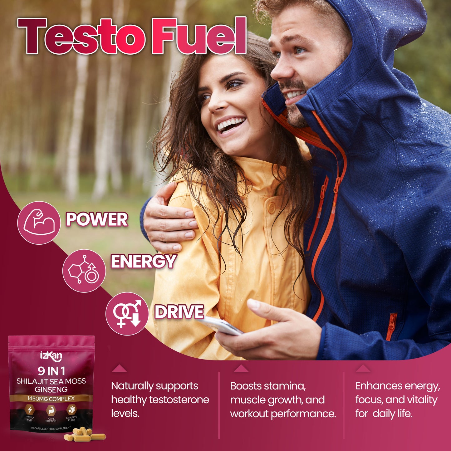 Shilajit Sea Moss Ginseng Capsules 1450mg – 9 in 1 Complex with Ashwagandha, Cordyceps, Zinc & Magnesium – Natural Energy, Immunity, Focus & Testosterone Support – 90 Capsules (1)