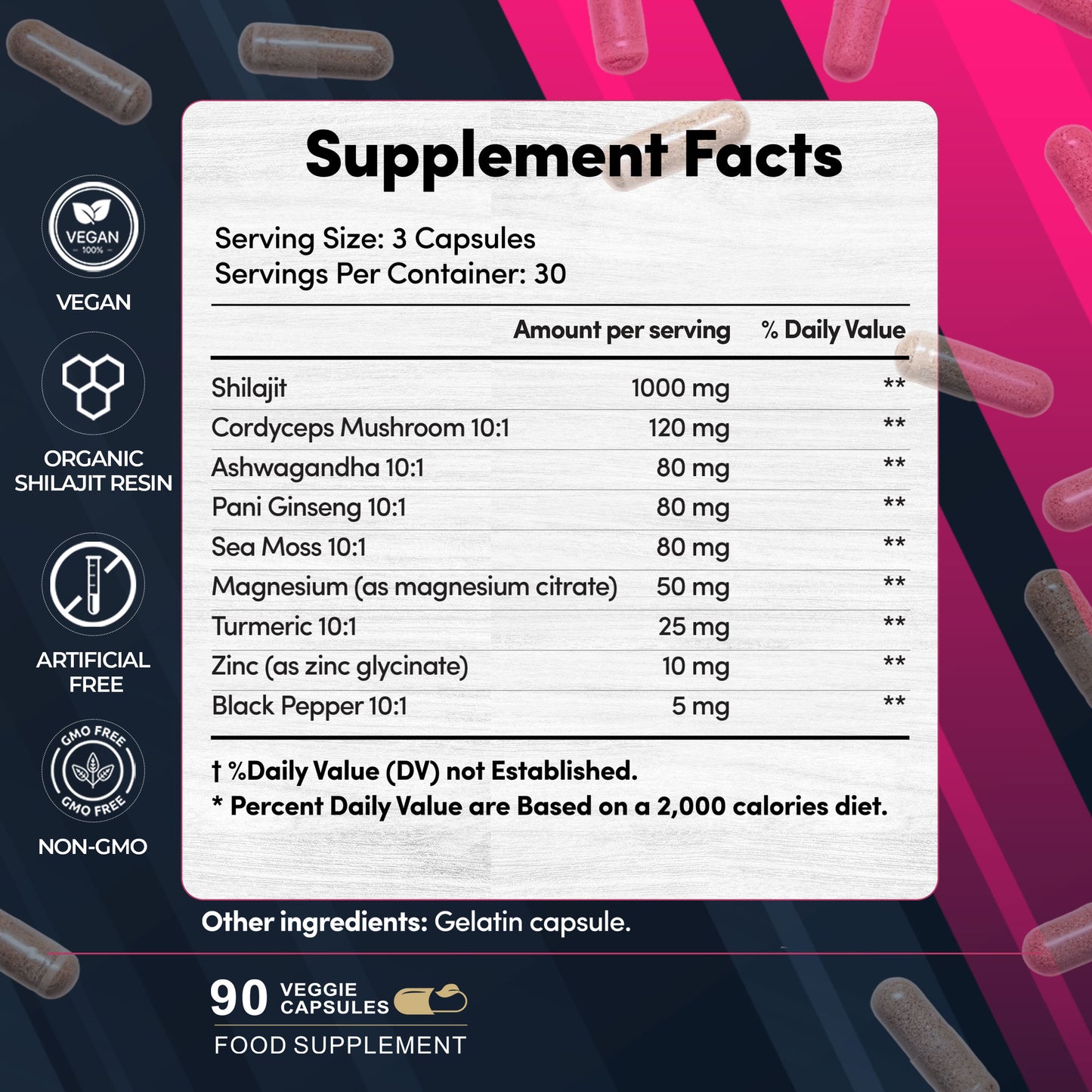 Shilajit Sea Moss Ginseng Capsules 1450mg – 9 in 1 Complex with Ashwagandha, Cordyceps, Zinc & Magnesium – Natural Energy, Immunity, Focus & Testosterone Support – 90 Capsules (1)