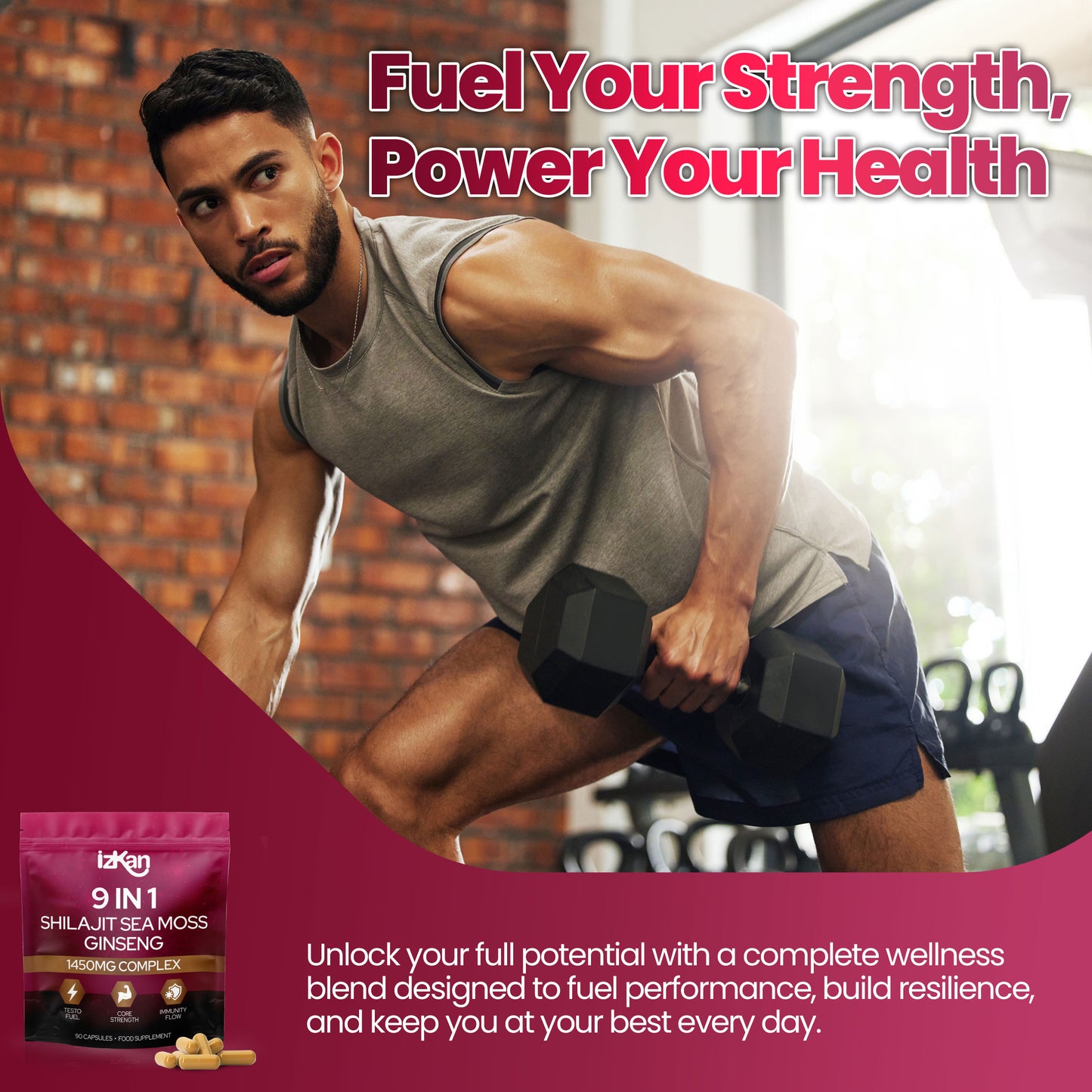 Shilajit Sea Moss Ginseng Capsules 1450mg – 9 in 1 Complex with Ashwagandha, Cordyceps, Zinc & Magnesium – Natural Energy, Immunity, Focus & Testosterone Support – 90 Capsules (1)