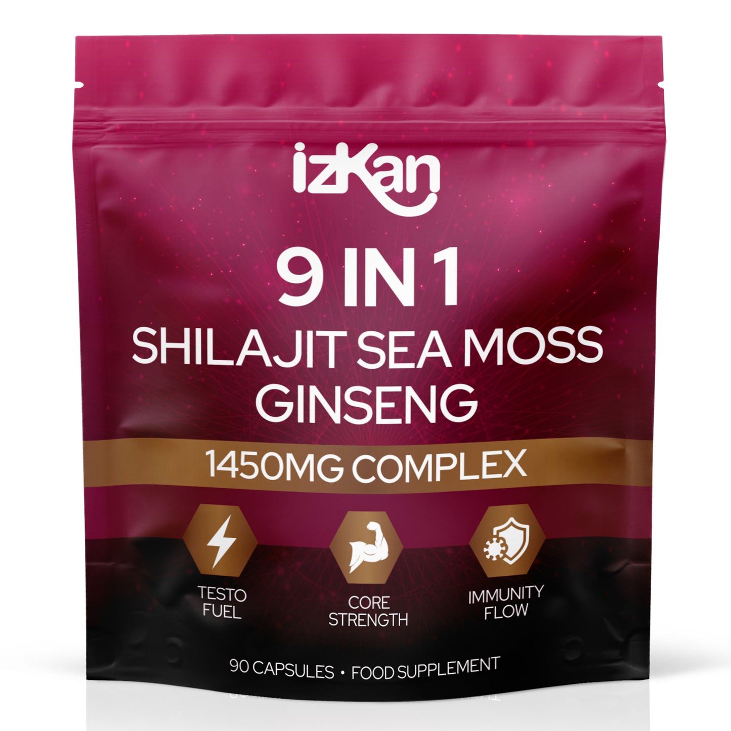 Shilajit Sea Moss Ginseng Capsules 1450mg – 9 in 1 Complex with Ashwagandha, Cordyceps, Zinc & Magnesium – Natural Energy, Immunity, Focus & Testosterone Support – 90 Capsules (1)