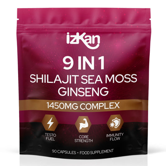 Shilajit Sea Moss Ginseng Capsules 1450mg – 9 in 1 Complex with Ashwagandha, Cordyceps, Zinc & Magnesium – Natural Energy, Immunity, Focus & Testosterone Support – 90 Capsules (1)