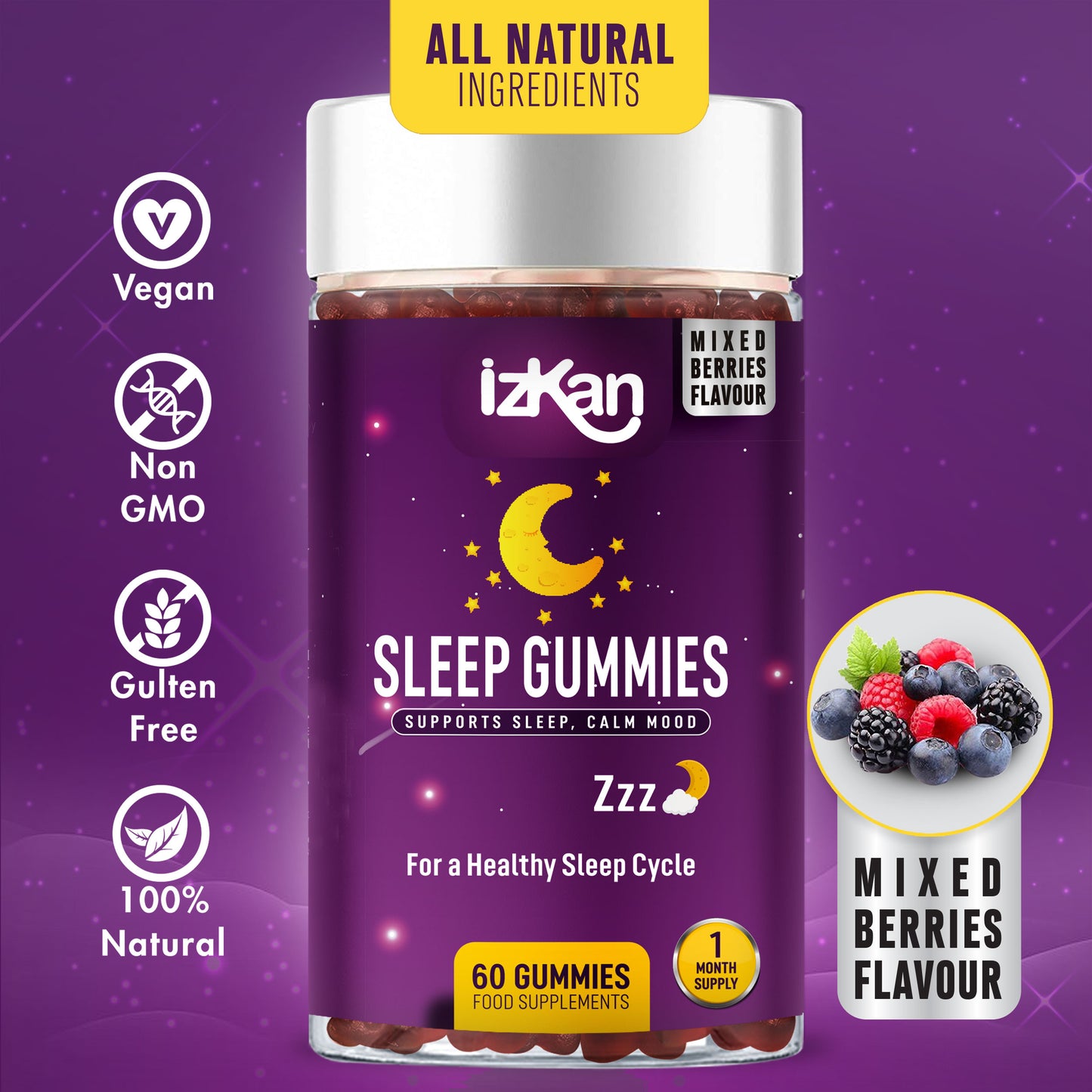 Pro Sleep Gummies for Adults with Magnesium, L-Theanine, 5 HTP, Valerian Root, Passionflower Extract, Glycine, Chewable Sleep Supplement |Sleep Aid| |Calm Mood| Vegan 60 Gummies |Berries Flavour|