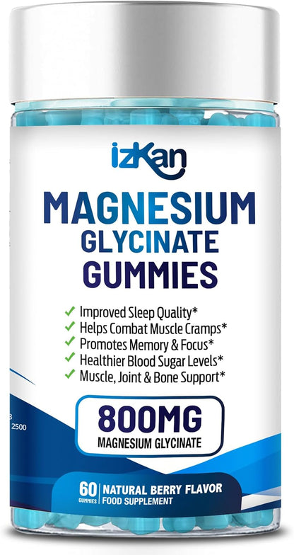 Magnesium Glycinate 1600mg with Calcium, Potassium, Vitamin D & CoQ10 – High Absorption Magnesium Supplement for Sleep, Muscle, Nerve & Mood Support – 60 Gummies